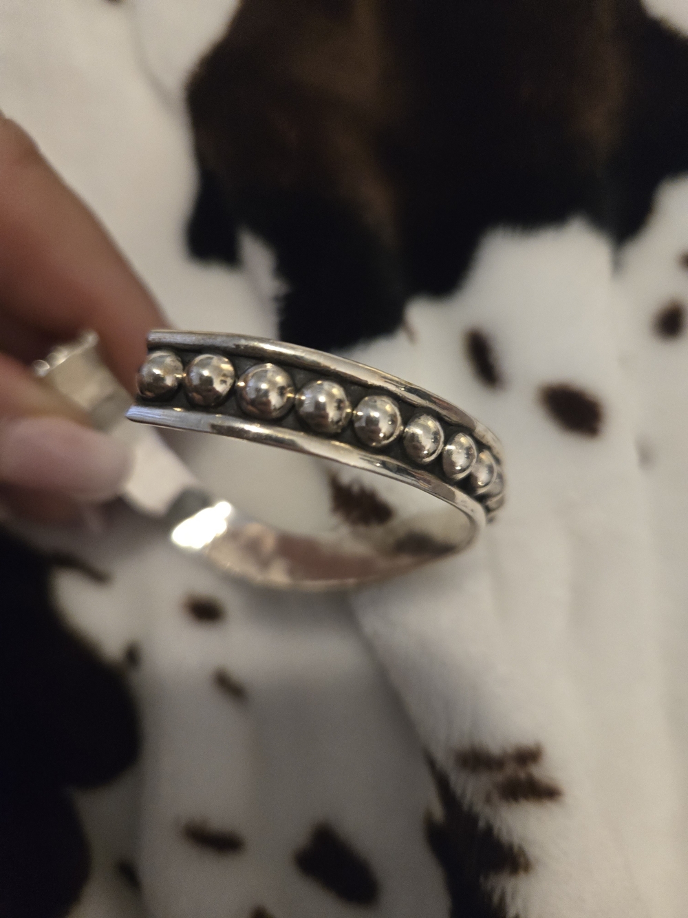 Sterling Silver Beaded Cuff Bracelet - Silver